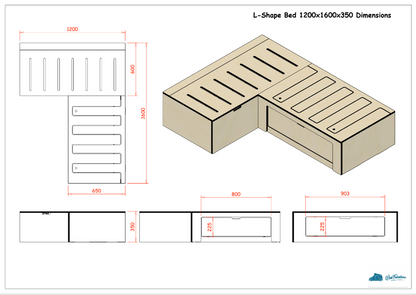 Low Height Laminated L Shaped Universal Bed