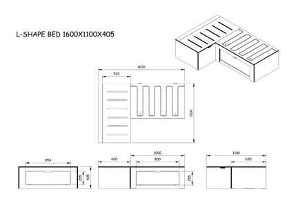 Plain Ply L Shaped Universal Bed