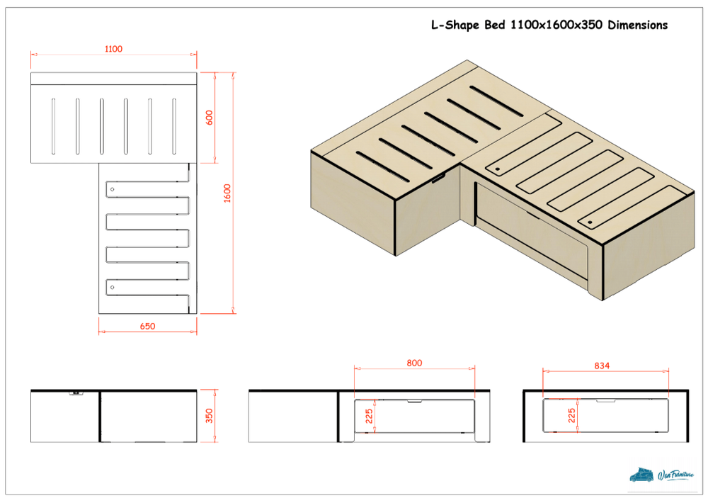 Low Height Laminated L Shaped Universal Bed