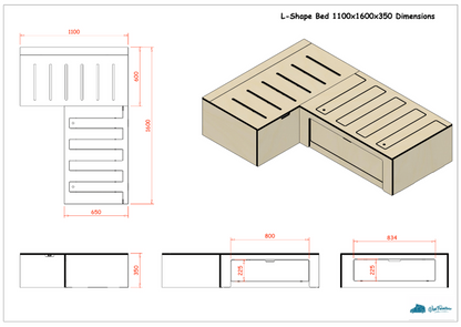 Low Height Laminated L Shaped Universal Bed