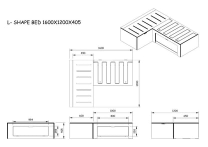 Plain Ply L Shaped Universal Bed