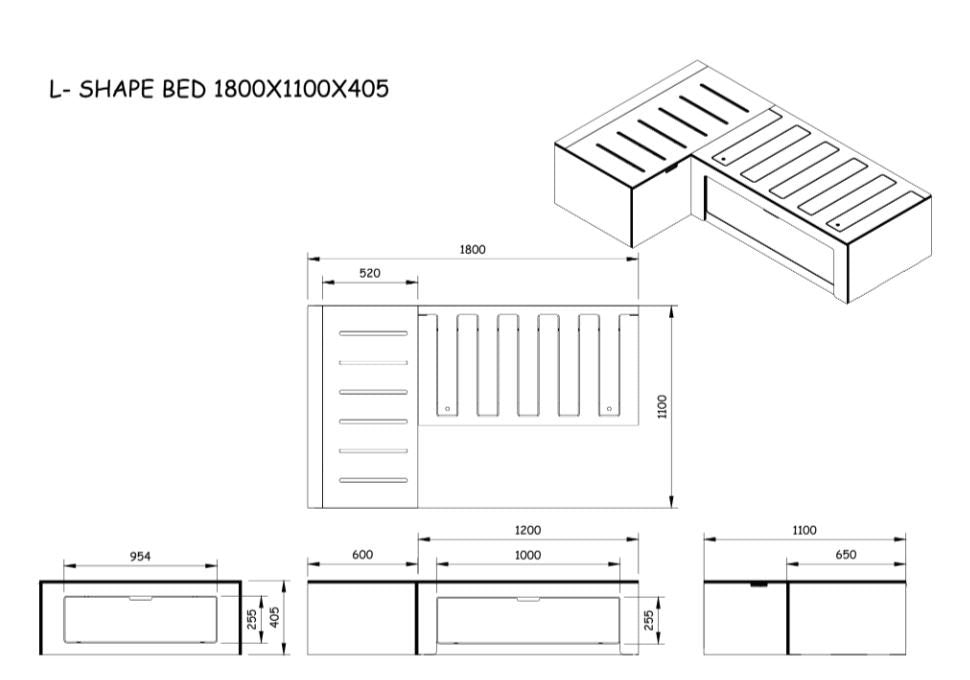 Plain Ply L Shaped Universal Bed