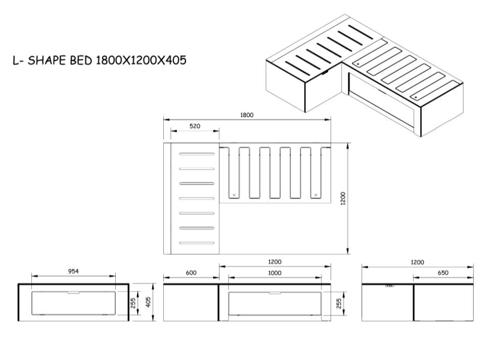 Plain Ply L Shaped Universal Bed