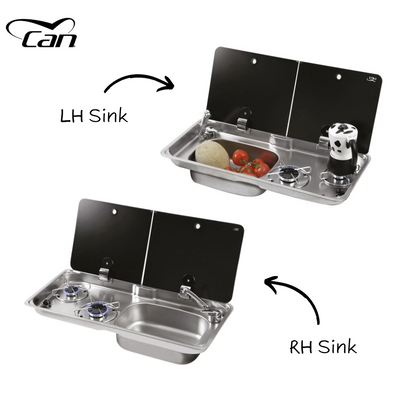 CAN Randi Hob & Sink Unit 765 x 355mm (Double Glass Lid / 2 Burners / Piezo)