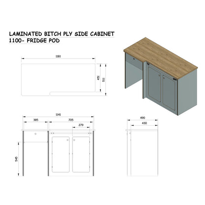 Universal Laminated Ply Side Cabinet With Fridge Pod