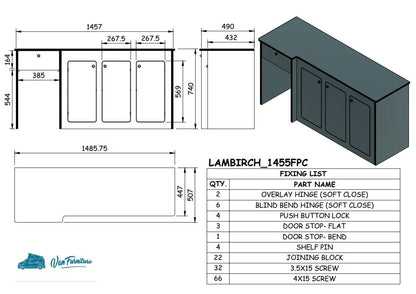 Universal Laminated Ply Side Cabinet With Fridge Pod