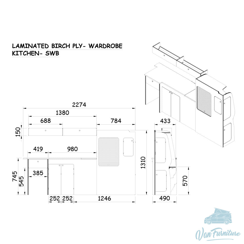 Square Backed Buffalo Universal Campervan Kitchen Interior Unit