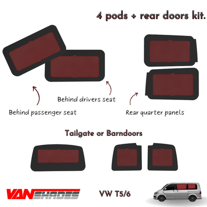 VW T5/6 - Vanshades - 4 Window Pods® + Rear Door Kit