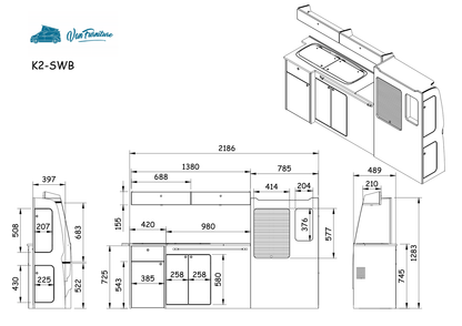 VW T5/T6 Campervan Kitchen Interior Unit With Trim